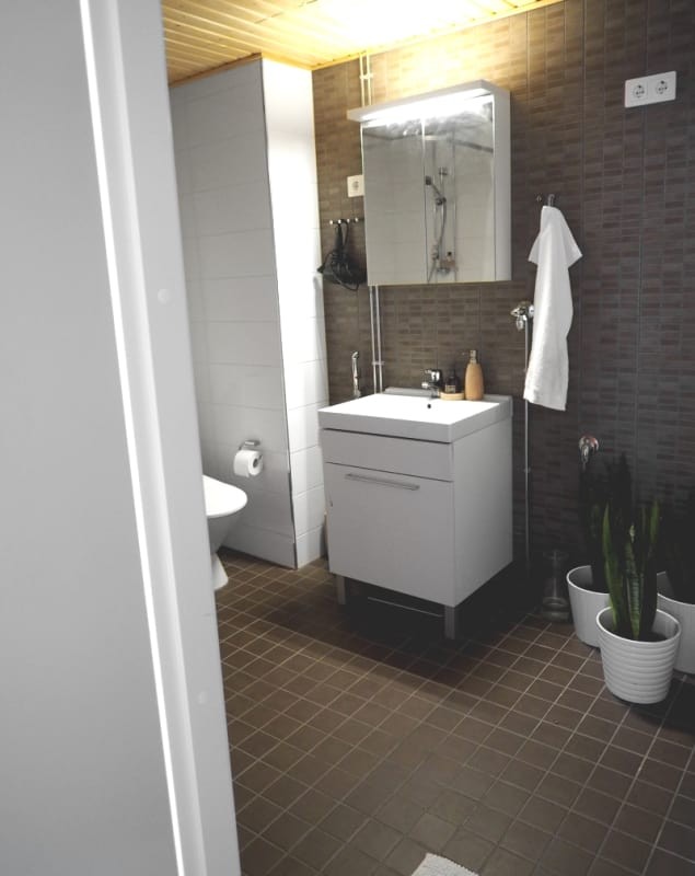 Eteinen, keittiö, makuuhuone ja wc